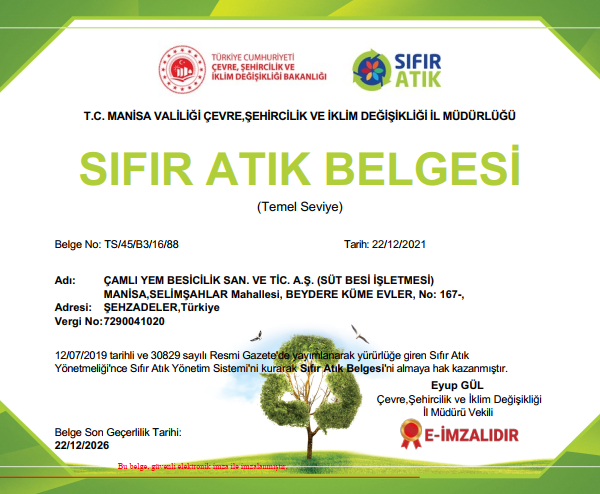 Beydere Dairy Farming Business Of Çamlı Has Earned The Right To Receive A "Zero Waste Certificate"!