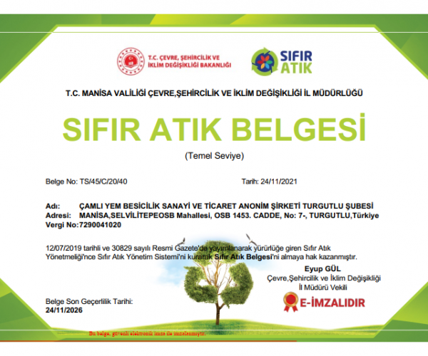Çamlı Turgutlu Feed Factory Has Earned The Right To Receive A "Zero Waste Certificate"!